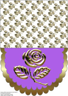 Scalloped Gold Rose on Purple