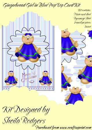 Gingerbread Girl in Blue Pop Up Card Kit