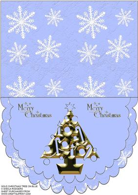 Gold Christmas Tree on Blue