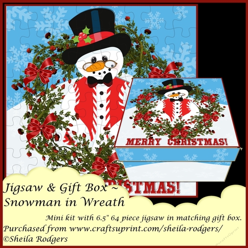 JIGSAW AND GIFT BOX - SNOWMAN IN WREATH