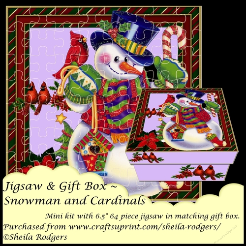 JIGSAW AND GIFT BOX - SNOWMAN AND CARDINALS