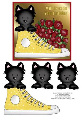 Black Terrier in Yellow Shoe