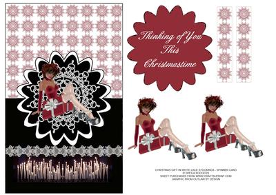 Christmas Gift in White Lace Stockings - Spinner Card