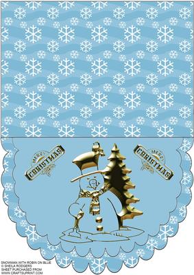 Snowman with Robin on Blue