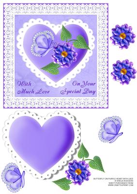 Butterfly on Purple Heart with Lace