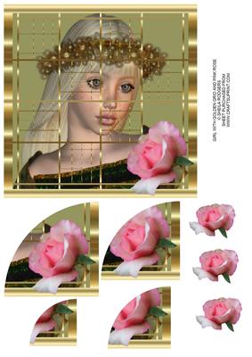 Girl with Golden Grid and Pink Rose