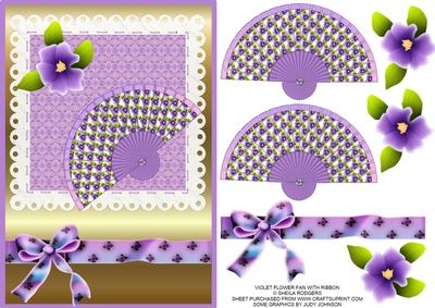 Violet Flower Fan with Ribbon