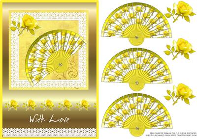 Yellow Rose Fan on Gold
