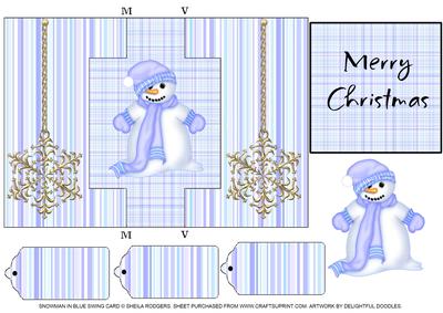 Snowman in Blue - Swing Card