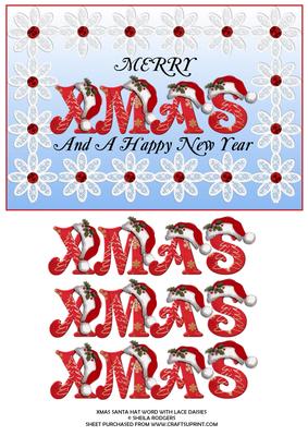 Xmas Santa Hat Word with Lace Daisies