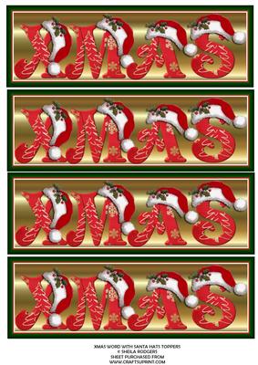 Xmas Word with Santa Hats Toppers