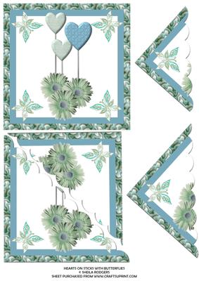 Hearts on Sticks with Butterflies and Flowers