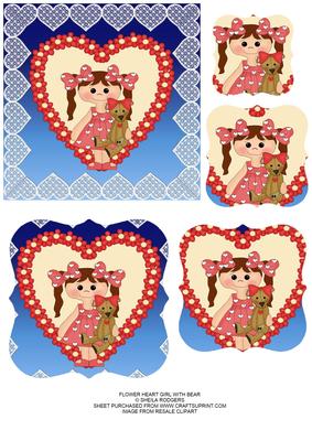 Flower Heart Girl with Bear