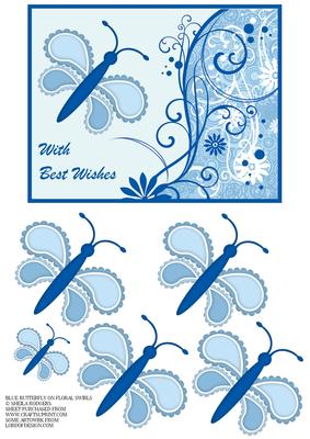 Blue Butterflies on Floral Swirls