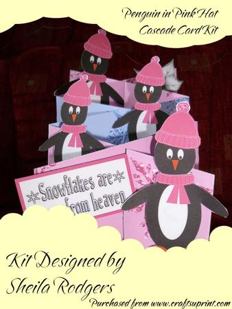 Penguin in Pink Hat Cascade Card Kit