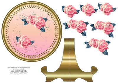Gold Rimmed Plate with Pink Roses