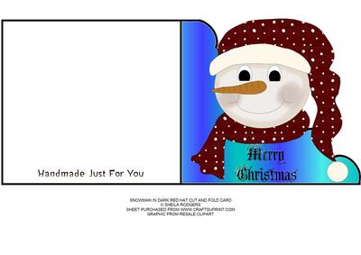Snowman in Dark Red Hat Cut and Fold Card