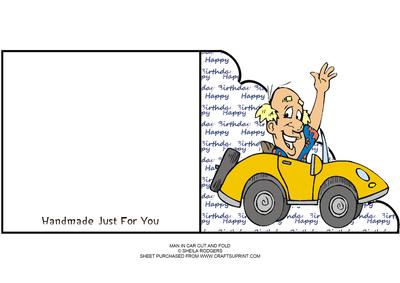 Man in Car Cut and Fold Card