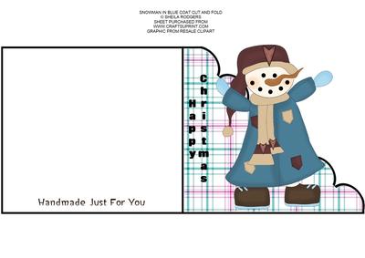 Snowman in Blue Coat Cut and Fold Card