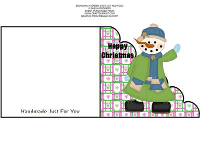 Snowman in Green Coat Cut and Fold