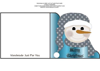 Snowman in Grey Hat Cut and Fold Card