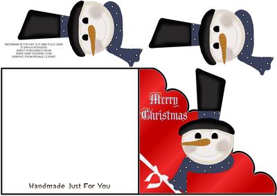 Snowman in Tall Top Hat Cut and Fold Card