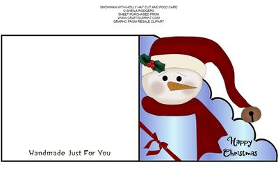 Snowman with Holly Hat Cut and Fold Card