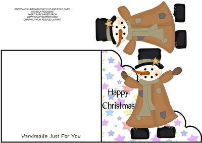 Snowman in Brown Coat Cut and Fold Card