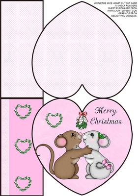 Mistletoe Mice Heart Cutout Card