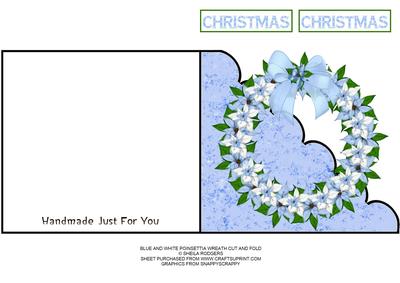 Blue and White Poinsettia Wreath Cut and Fold