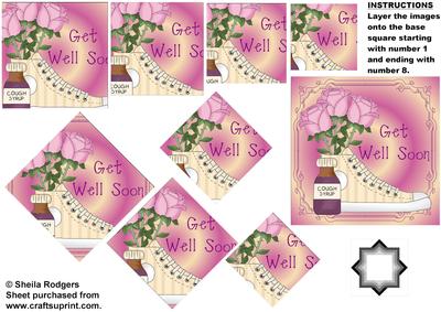 Pink Roses and Boot Get Well Soon Star Pyramid