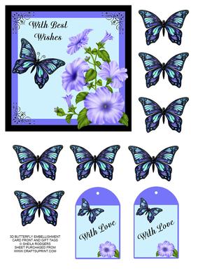 3D Butterfly Embellishment Card Front and Gift Tags