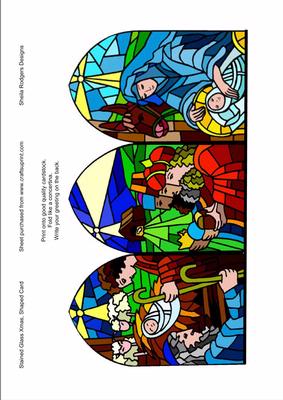 Stained Glass Xmas Nativity, Shaped Card