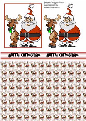 Santa with Reindeer on Phone