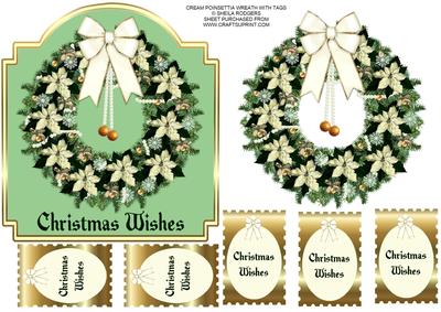Cream Poinsettia Wreath with Tags