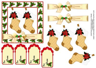 Christmas Stockings in Holly Frame