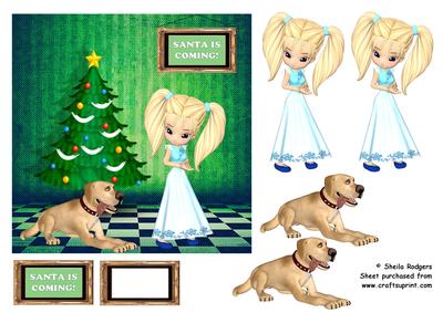 Girl and Dog Waiting for Santa
