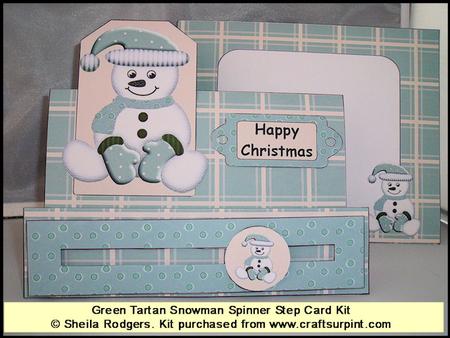 Green Tartan Snowman Spinner Step Card Kit