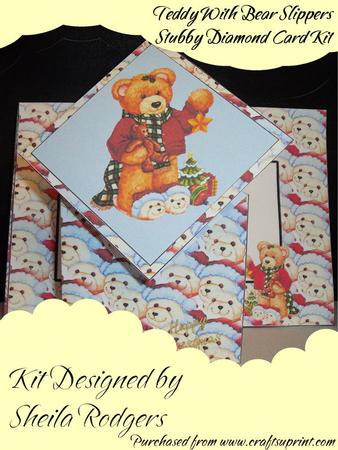 Teddy with Bear Slippers Stubby Diamond Top Card Kit