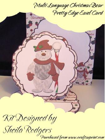 Multi Language Christmas Bear Pretty Edge Easel Card Kit
