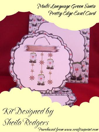 Multi Language Green Santa Pretty Edge Easel Card Kit