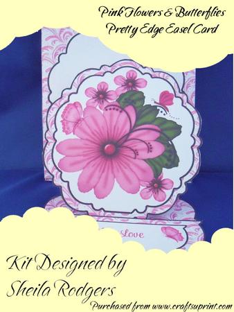 Pink Flowers & Butterflies Pretty Edge Easel Card Kit