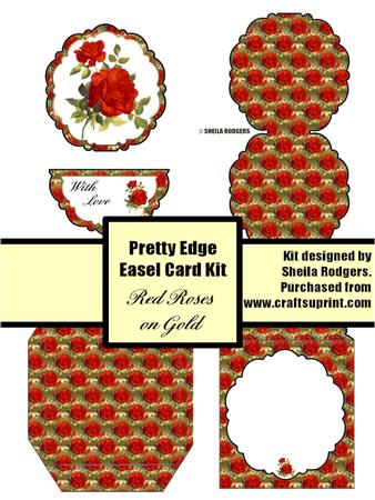 Red Roses on Gold Pretty Edge Easel Card Kit
