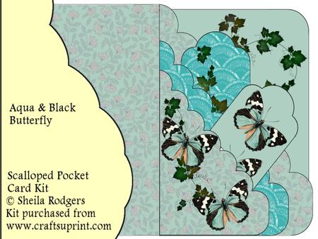 Aqua & Black Butterfly Scalloped Pocket Card Kit
