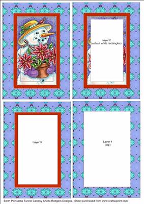 Snowman with Poinsettia Tunnel Card