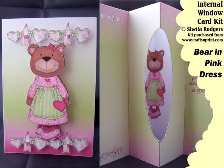 Bear in Pink Dress Internal Window Card Kit