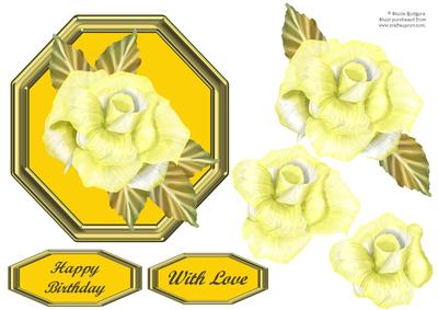 Palest Yellow Rose in Octagonal Frame