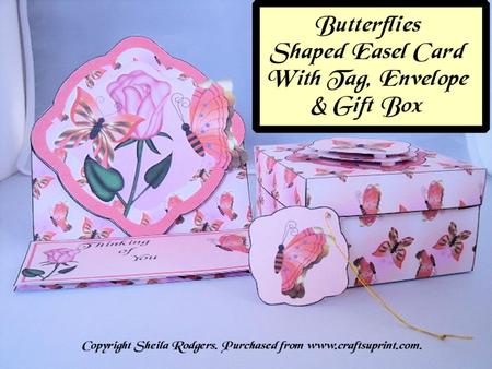Butterflies Shaped Easel Card with Tag, Envelope & Gift Box