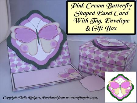 Pink Cream Butterfly Shaped Easel, Tag, Envelope & Gift Box