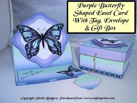 Purple Butterfly Easel, Tag, Envelope & Gift Box